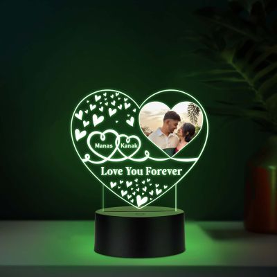 Personalized Heart Photo 3D LED Night Light Custom Name & Picture Lamp with Love You Forever, Quote Anniversary & Birthday Gift for Husband & Wife, Girlfriend Boyfriend (Multi)